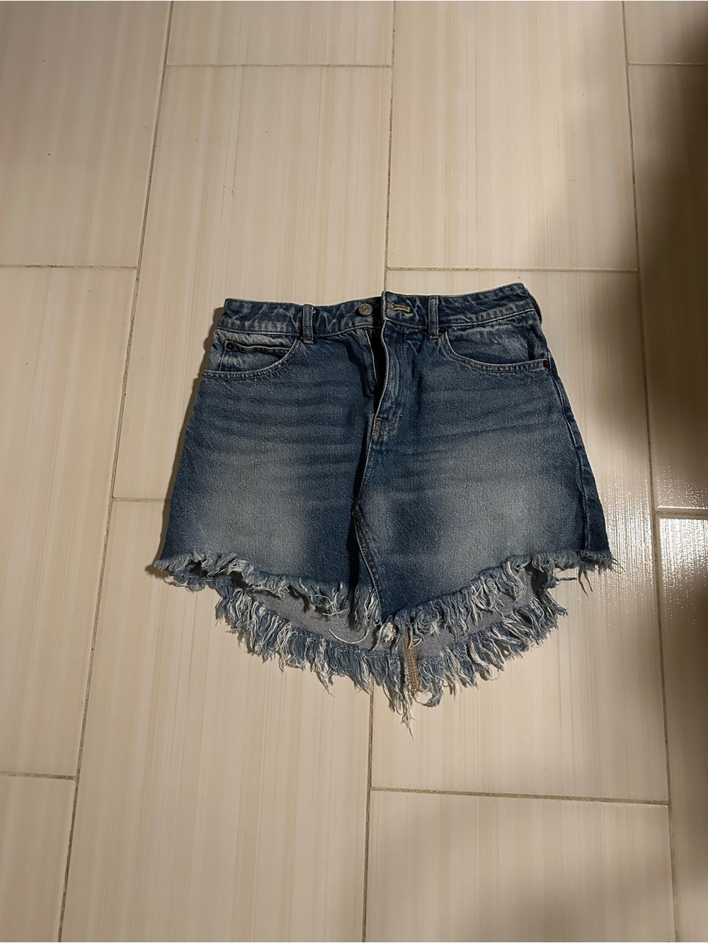 We The Free Distressed Frayed Hem Denim Shorts - Blue Wash